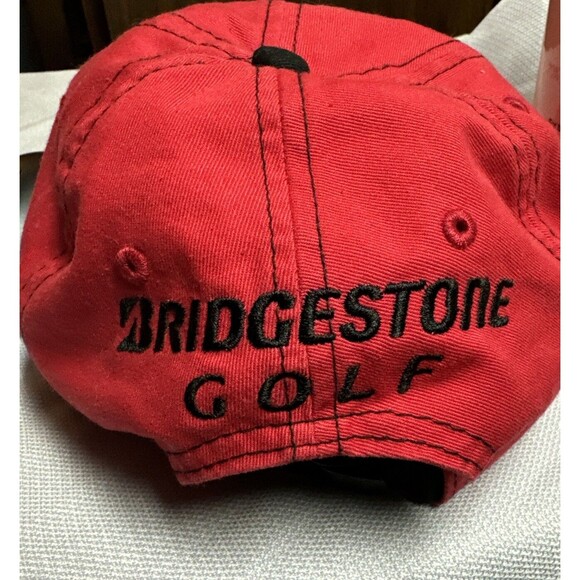 Bridgestone Golf Adjustable Hat Red With Black Stitching - Picture 2 of 6